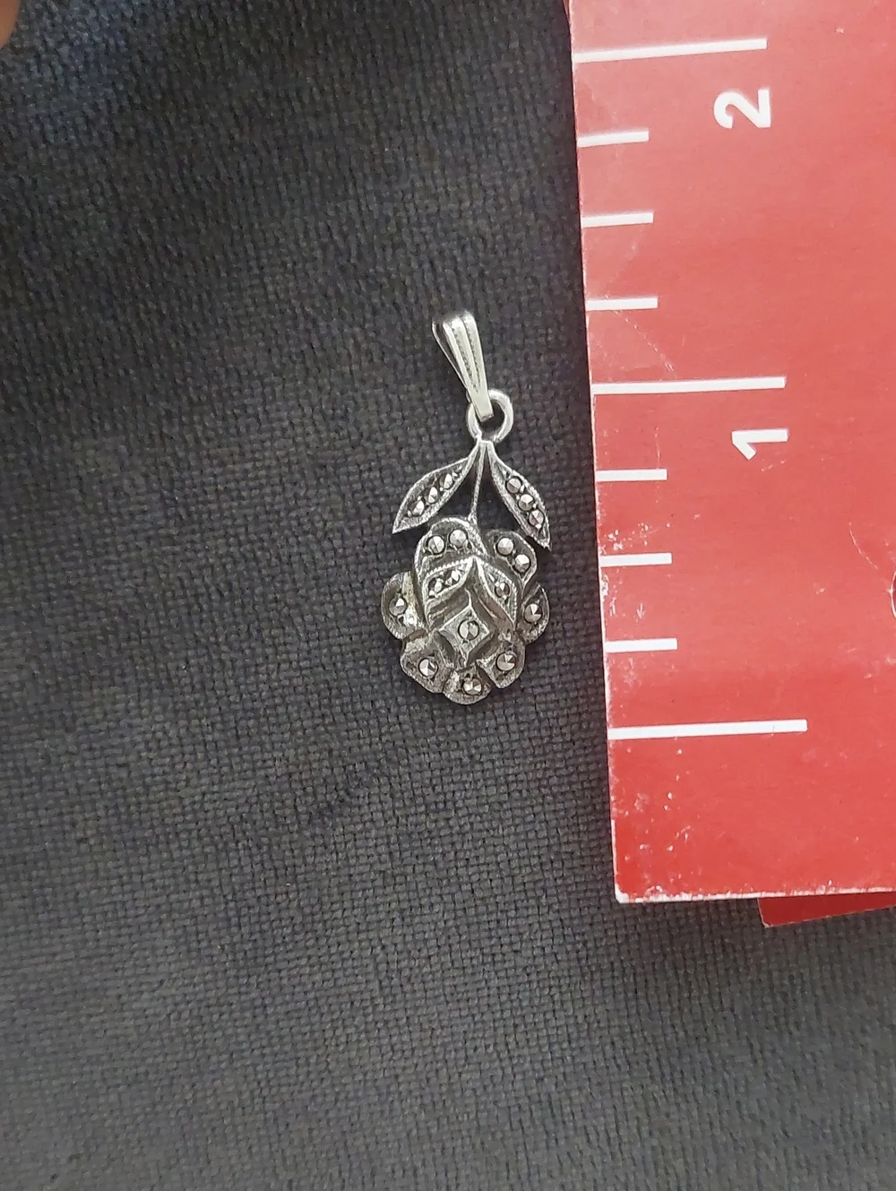 Vintage Sterling Silver Marcasite Floral Pendant - Silver